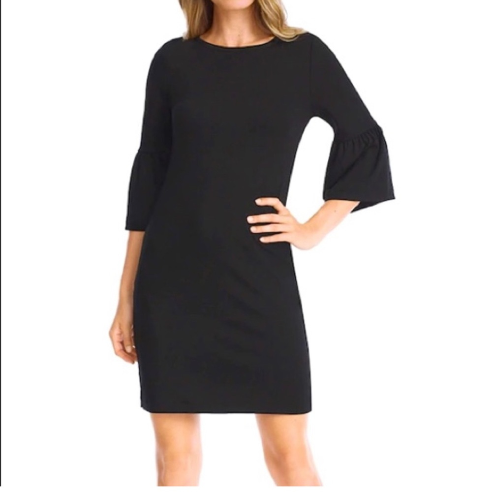 White House Black Market Black Bell Sleeve Knit Shift Dress